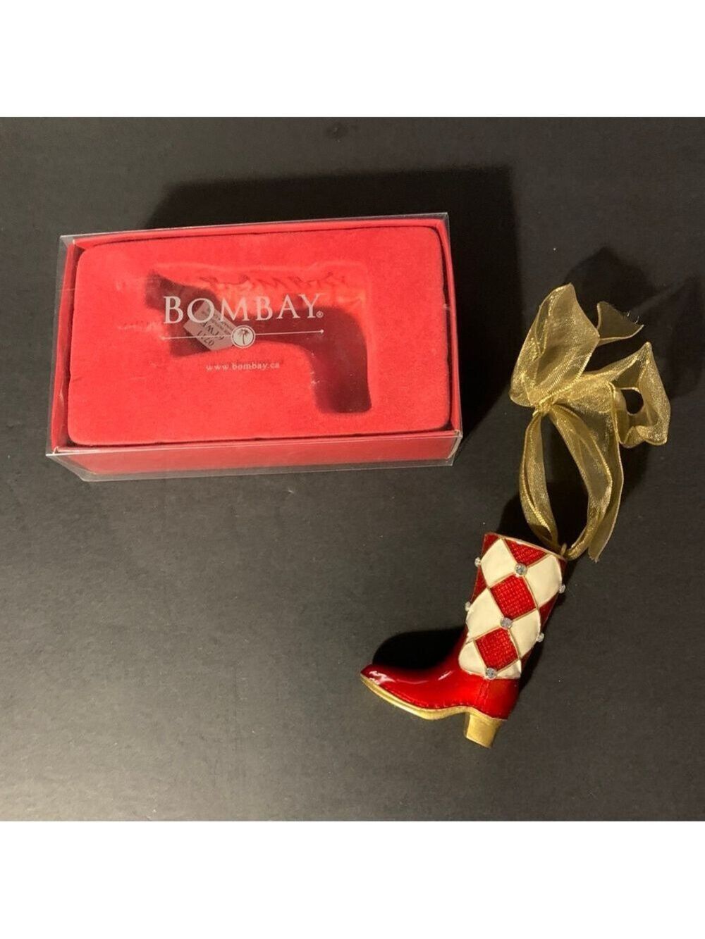Bombay Red & White Harlequin Boot Christmas Ornament One Size